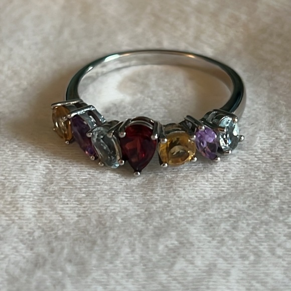 Sterling Silver Red Garnet, Topaz, Citrine and Amethyst Ring - Picture 3 of 4